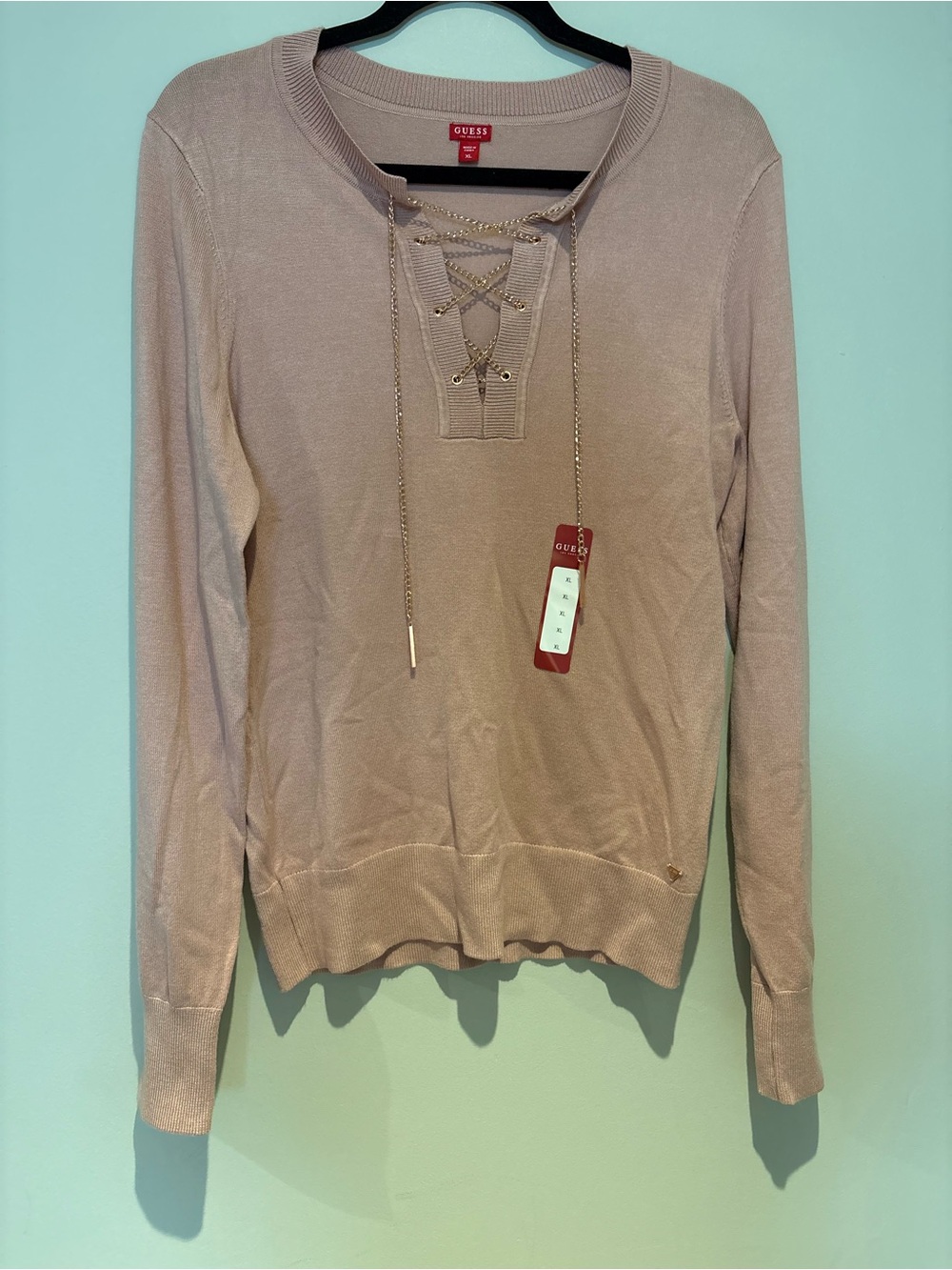GUESS Lace-Up Knit Sweater in Dusty Rose Blush - New with Tags